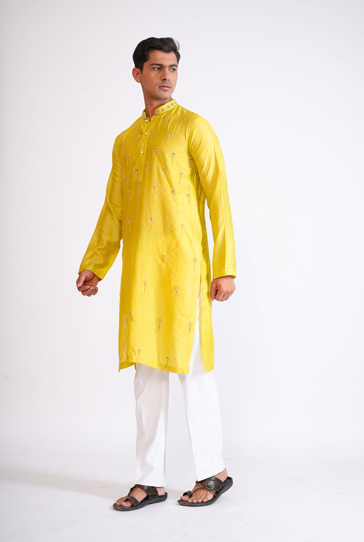 Yellow Hand Embroided Kurta With Pyjama