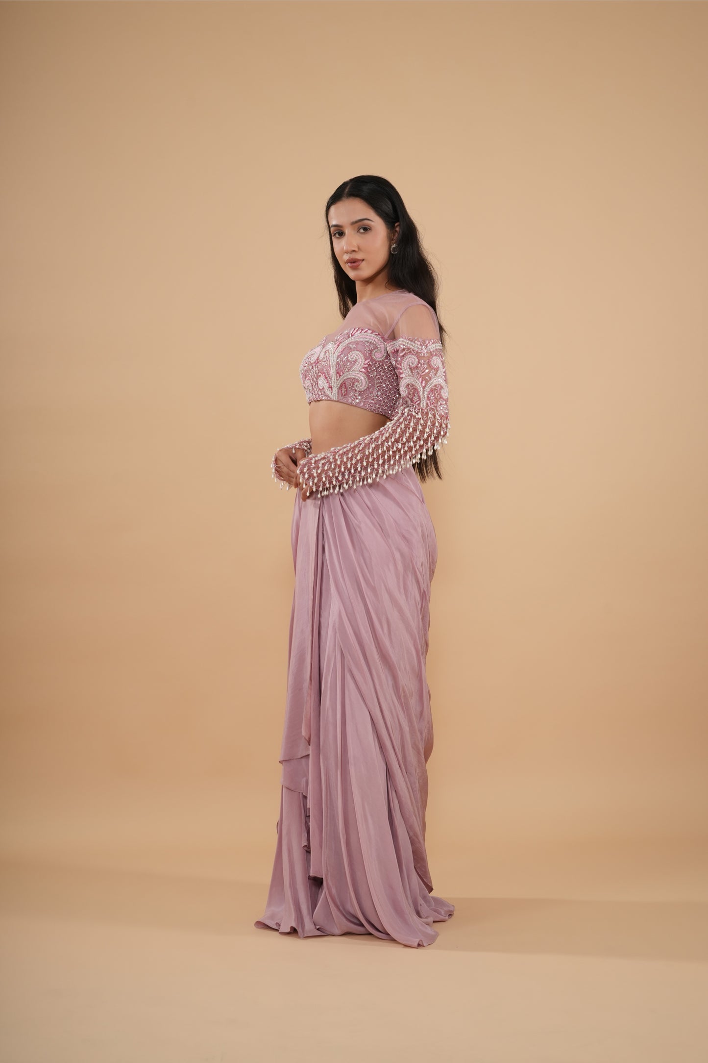 The Mauve Encrusted Bodice & Ruffled Drape