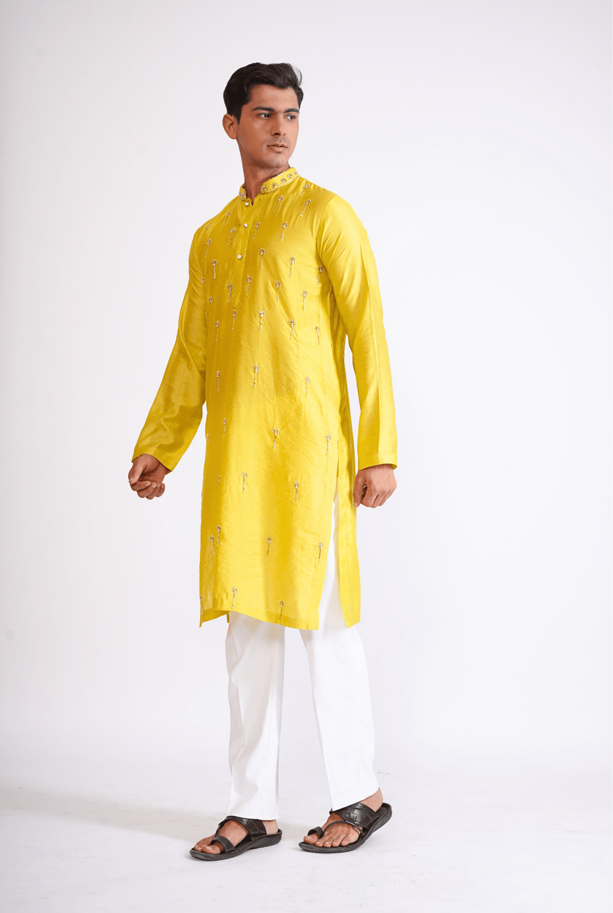 YELLOW HAND EMBROIDED KURTA WITH PYJAMA
