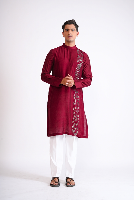 Maroon Hand Embroided Kurta With Pyjama