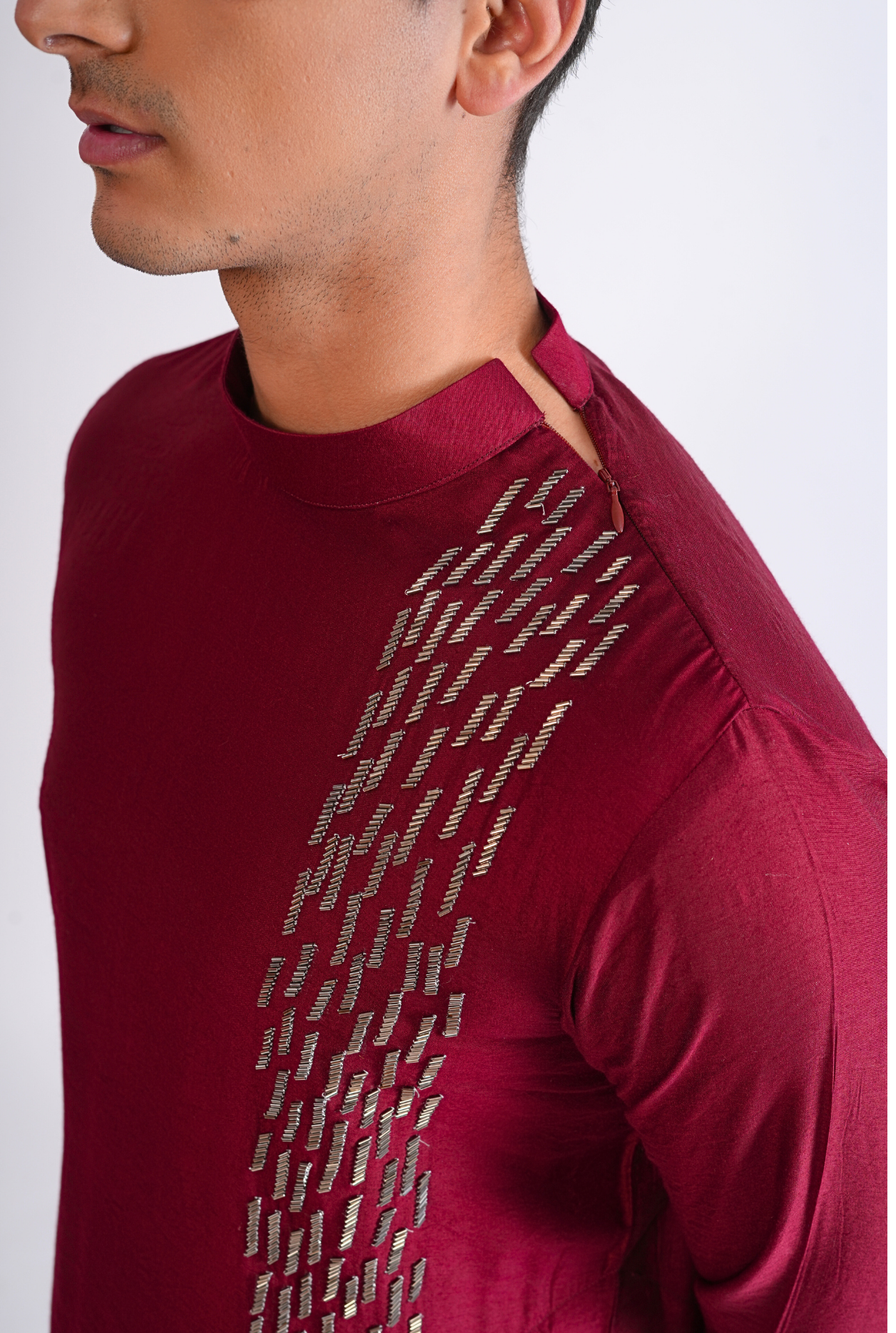 Maroon Hand Embroided Kurta With Pyjama
