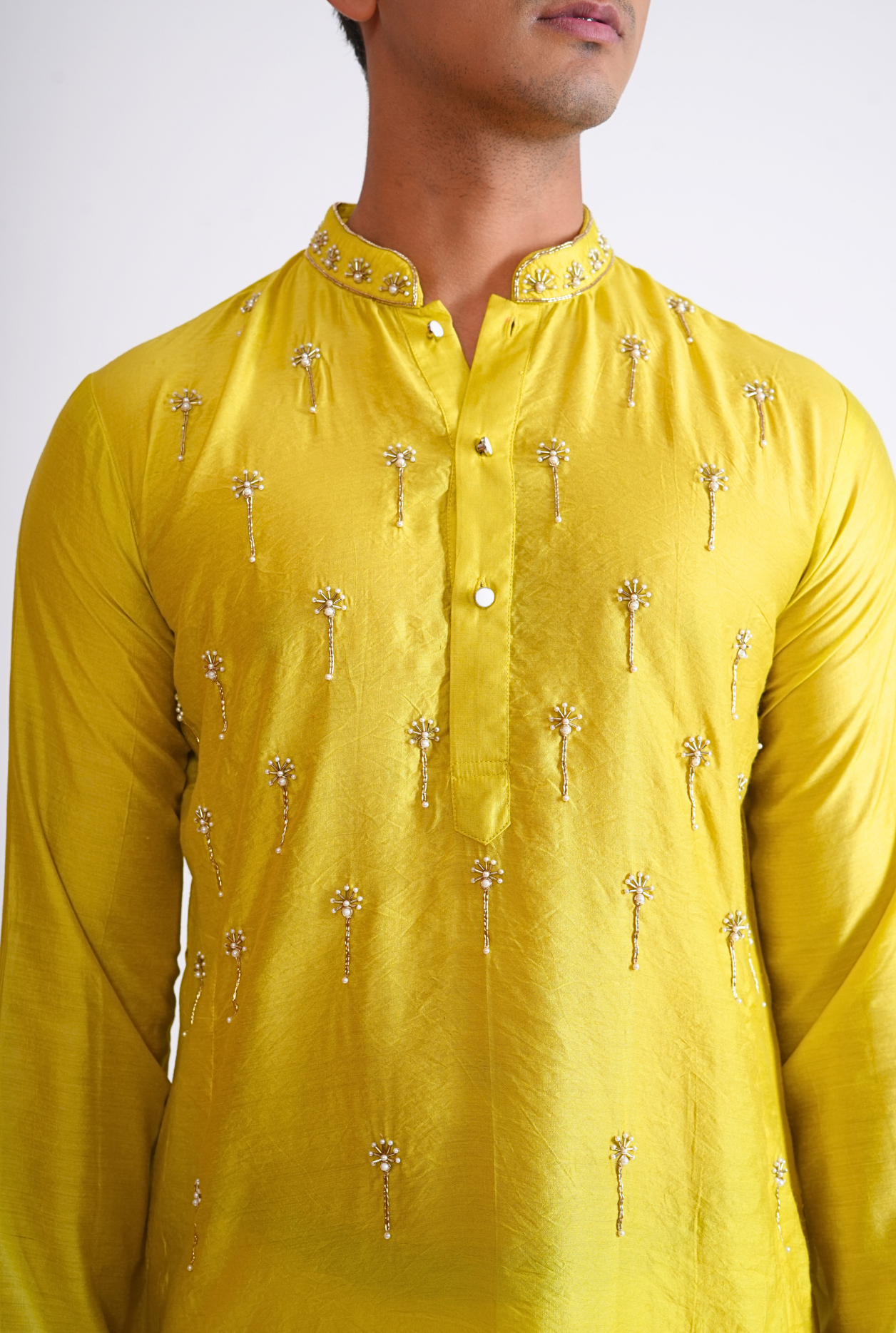 Yellow Hand Embroided Kurta With Pyjama