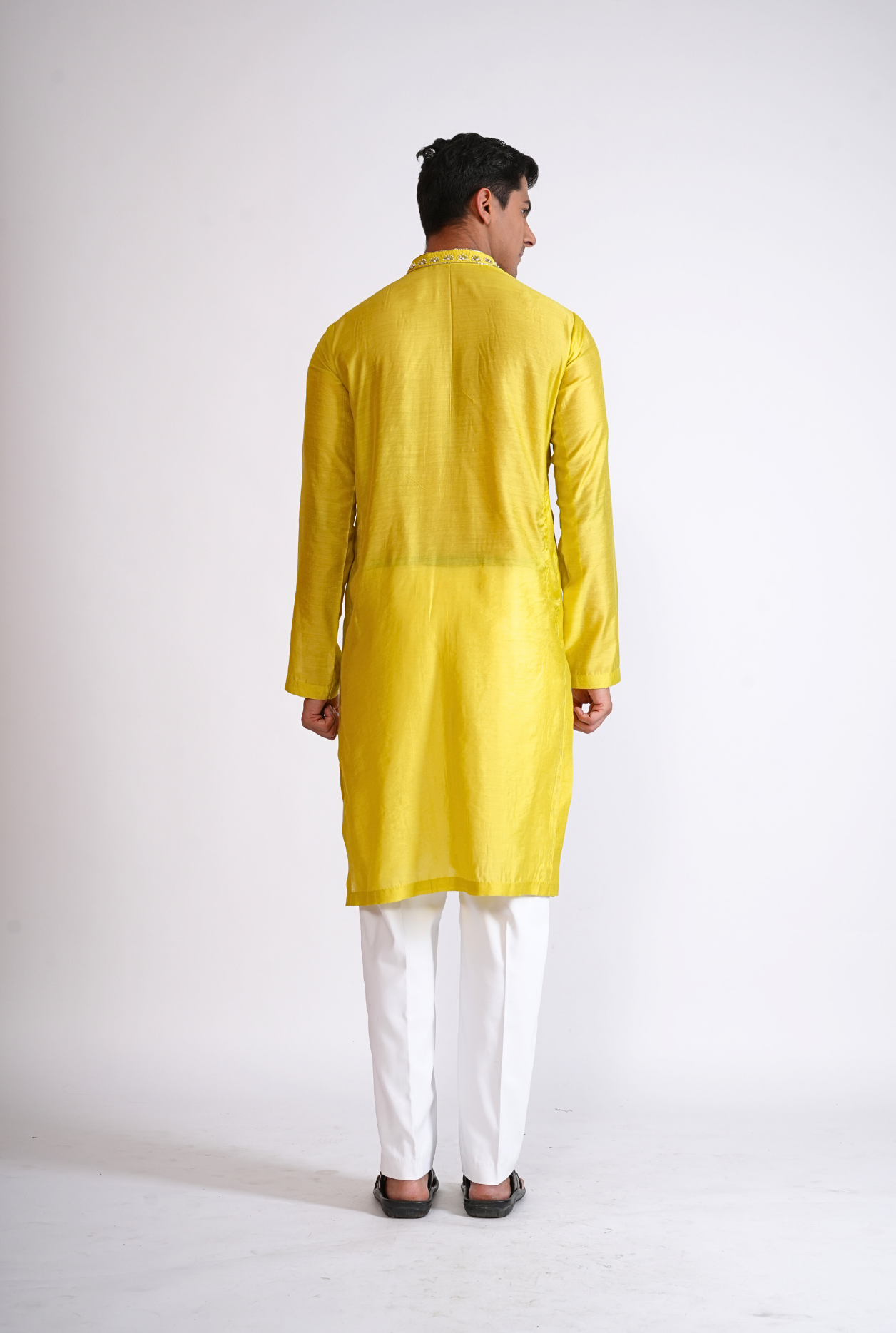 Yellow Hand Embroided Kurta With Pyjama