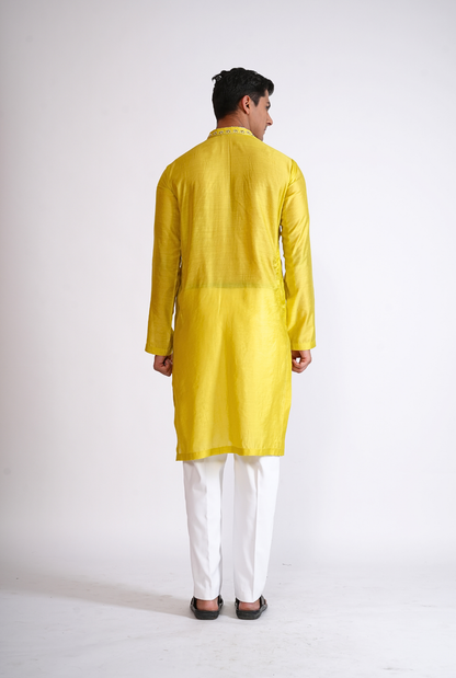 Yellow Hand Embroided Kurta With Pyjama
