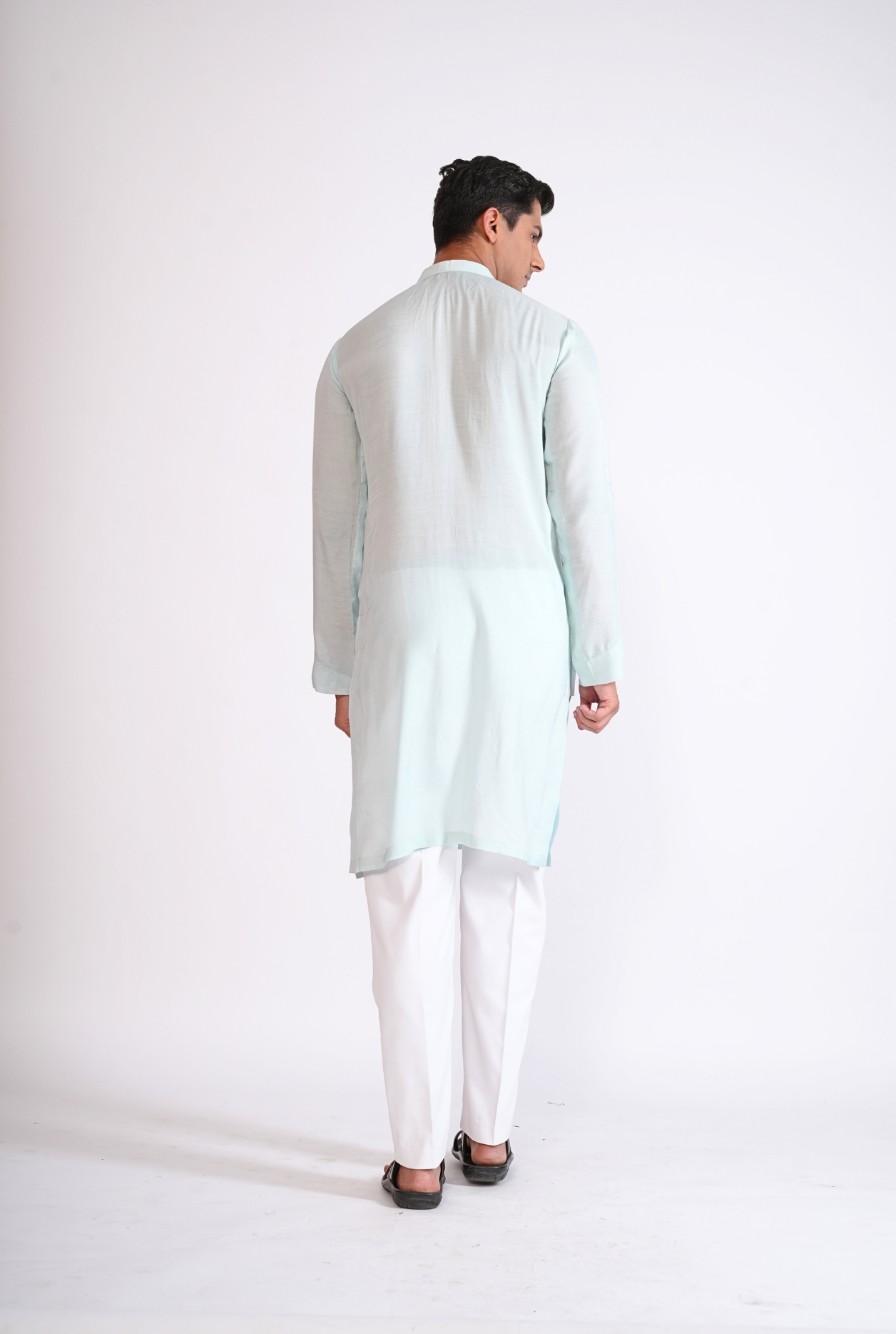 Light Blue Hand Embroided Kurta With Pyjama