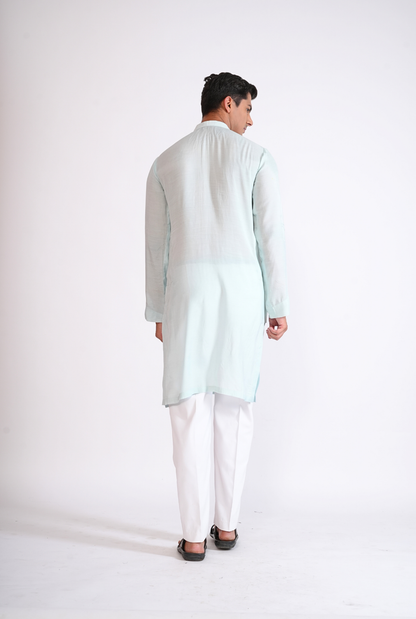 Light Blue Hand Embroided Kurta With Pyjama