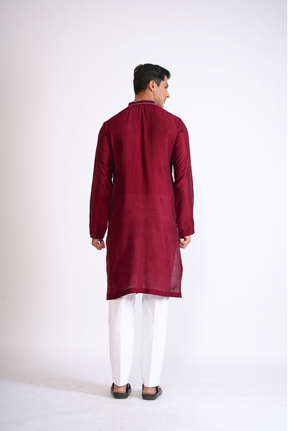 Maroon Hand Embroided Kurta With Pyjama