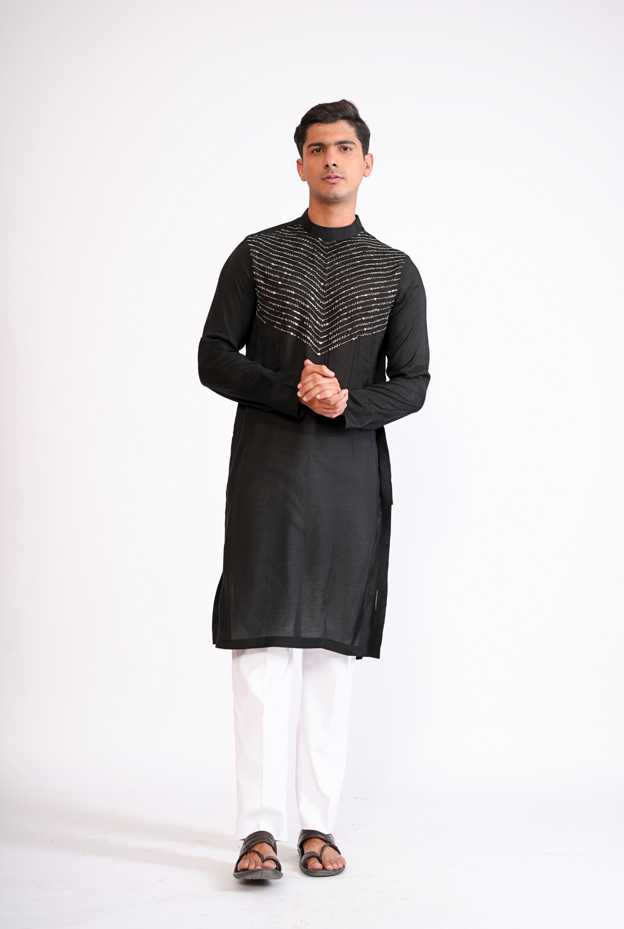 Black Hand Embroidered Kurta with pyjama