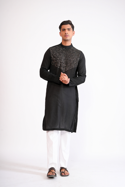 Black Hand Embroidered Kurta with pyjama