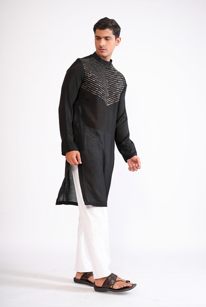 Black Hand Embroidered Kurta with pyjama