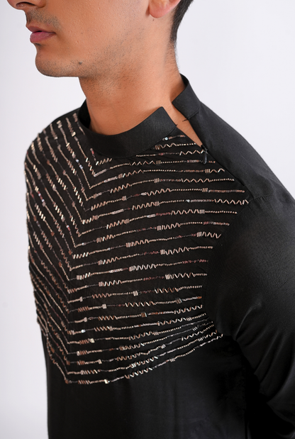 Black Hand Embroidered Kurta with pyjama