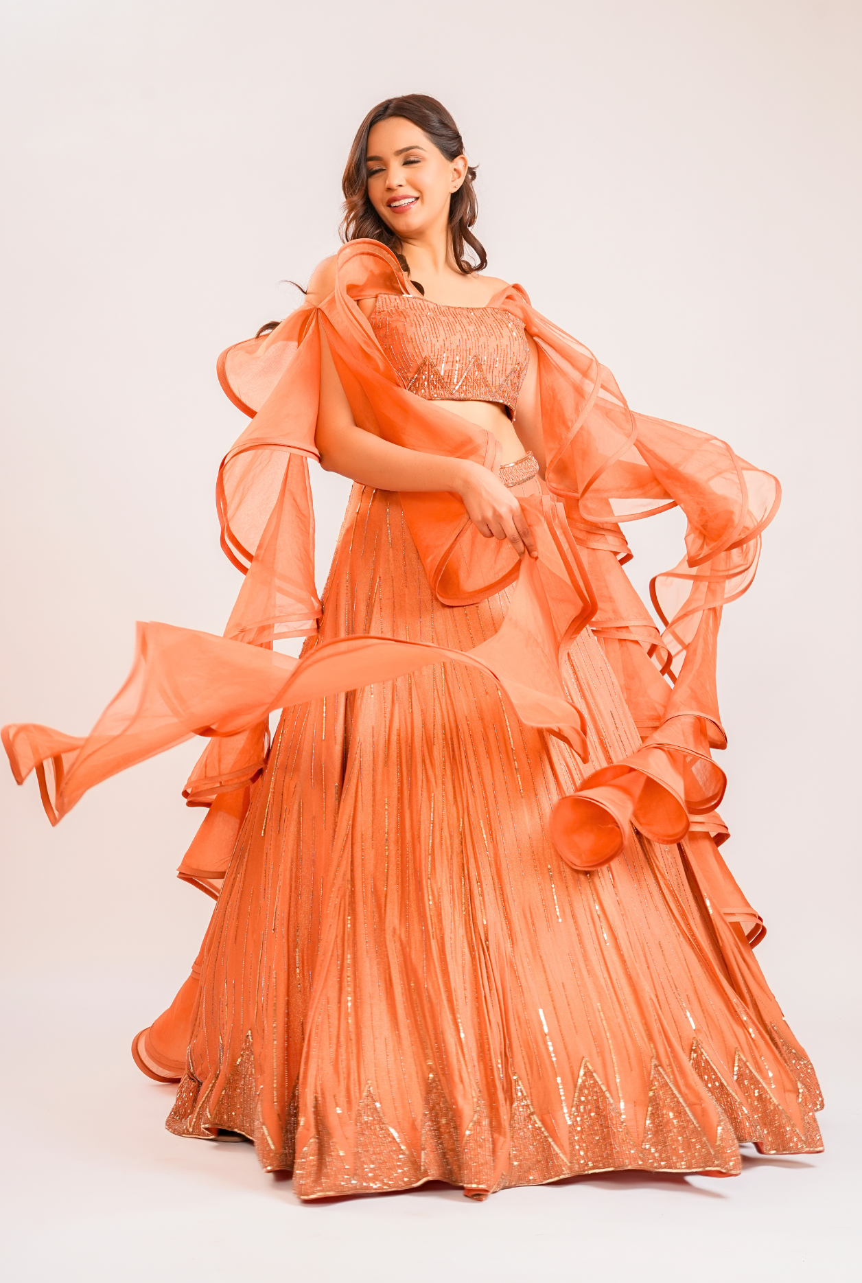 Surkh ruffle lehenga