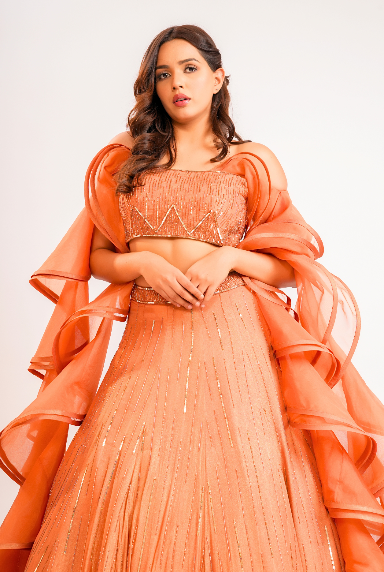 Surkh ruffle lehenga