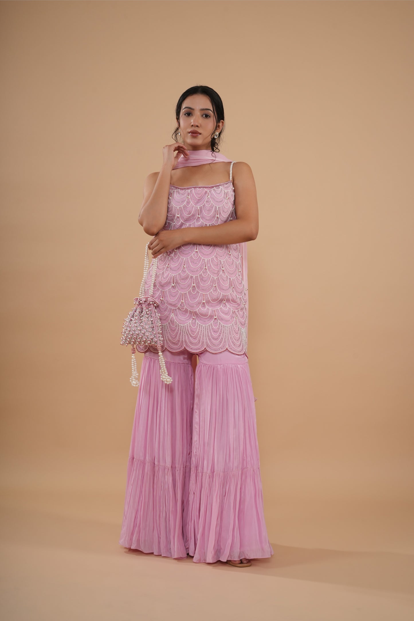 The Blush Scalloped Pearl Sharara Set