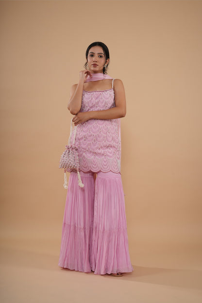 The Blush Scalloped Pearl Sharara Set