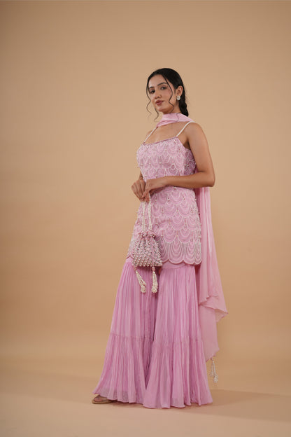 The Blush Scalloped Pearl Sharara Set
