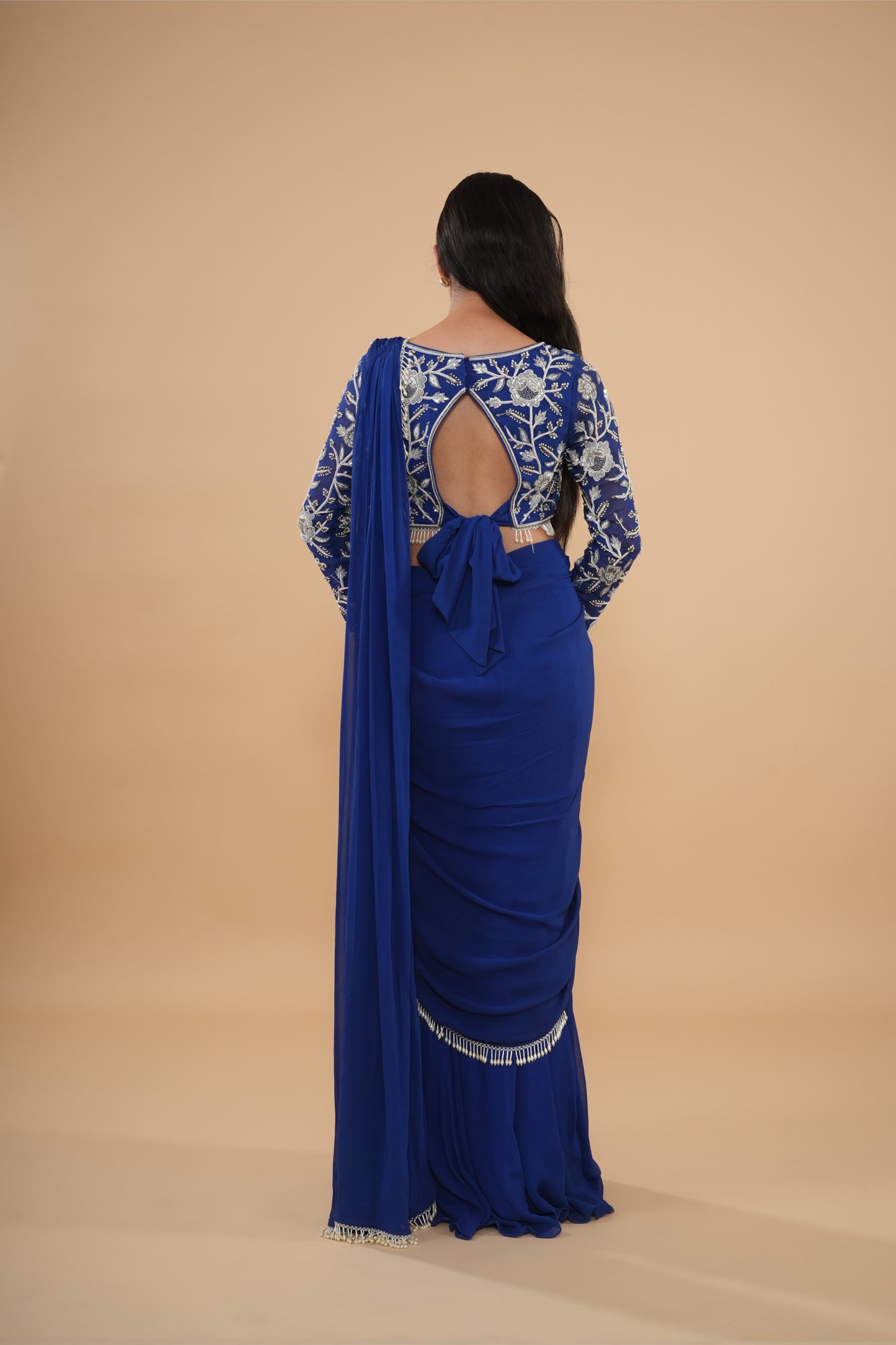The Azure Bloom Pre-Draped Saree