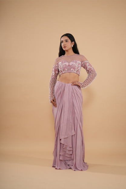 The Mauve Encrusted Bodice & Ruffled Drape