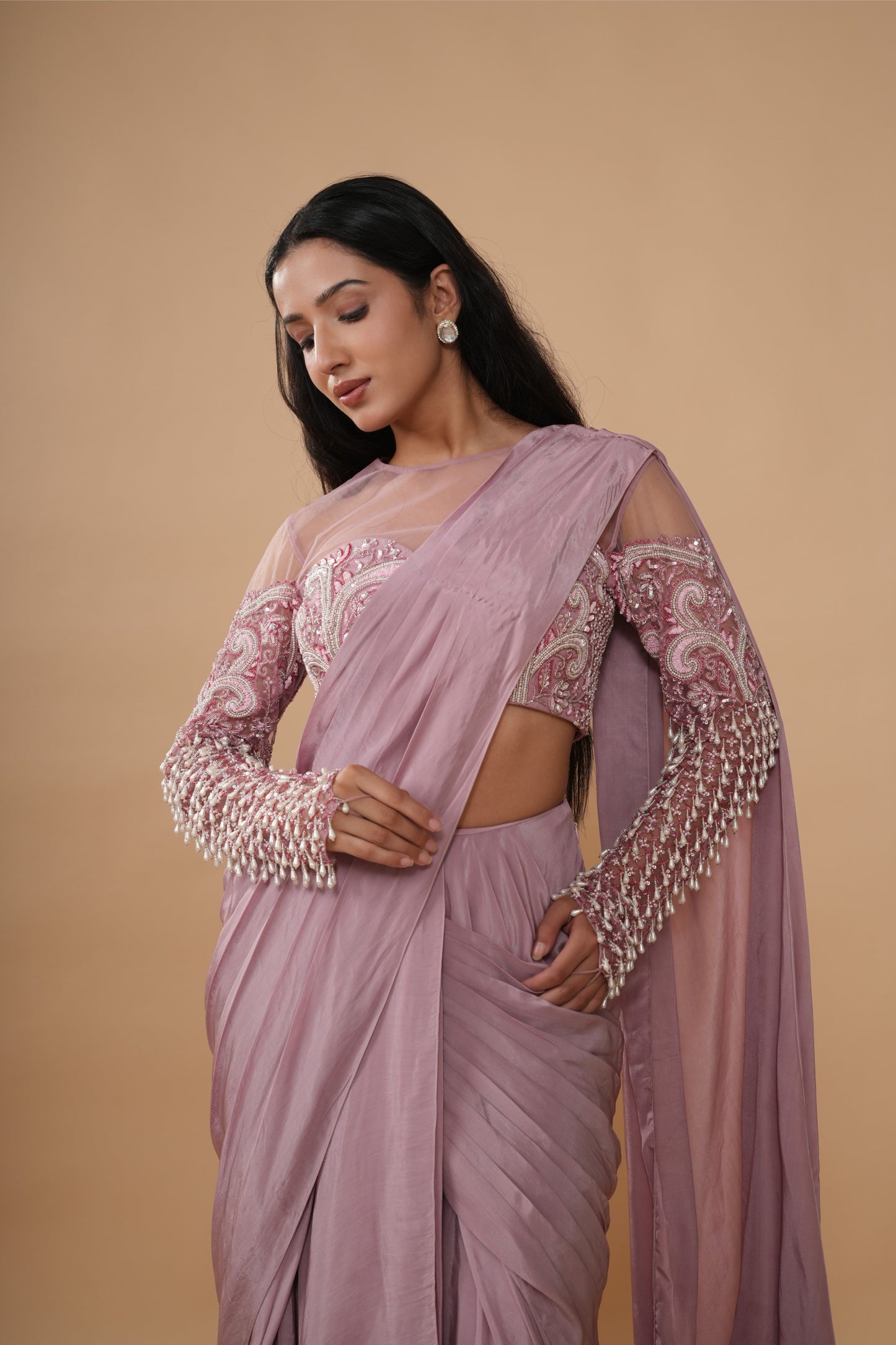 The Mauve Encrusted Bodice & Ruffled Drape