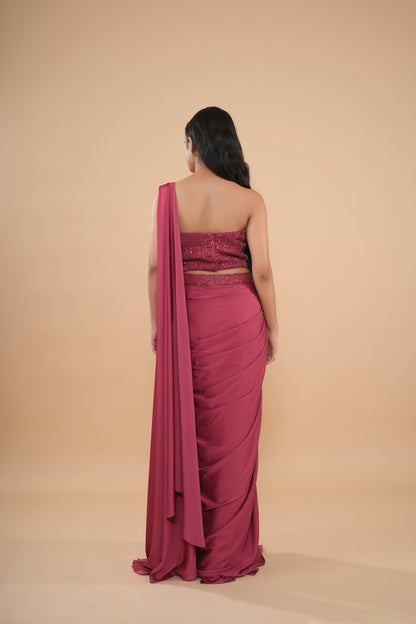 The Berry Sequin-Encrusted Pre-Draped Saree