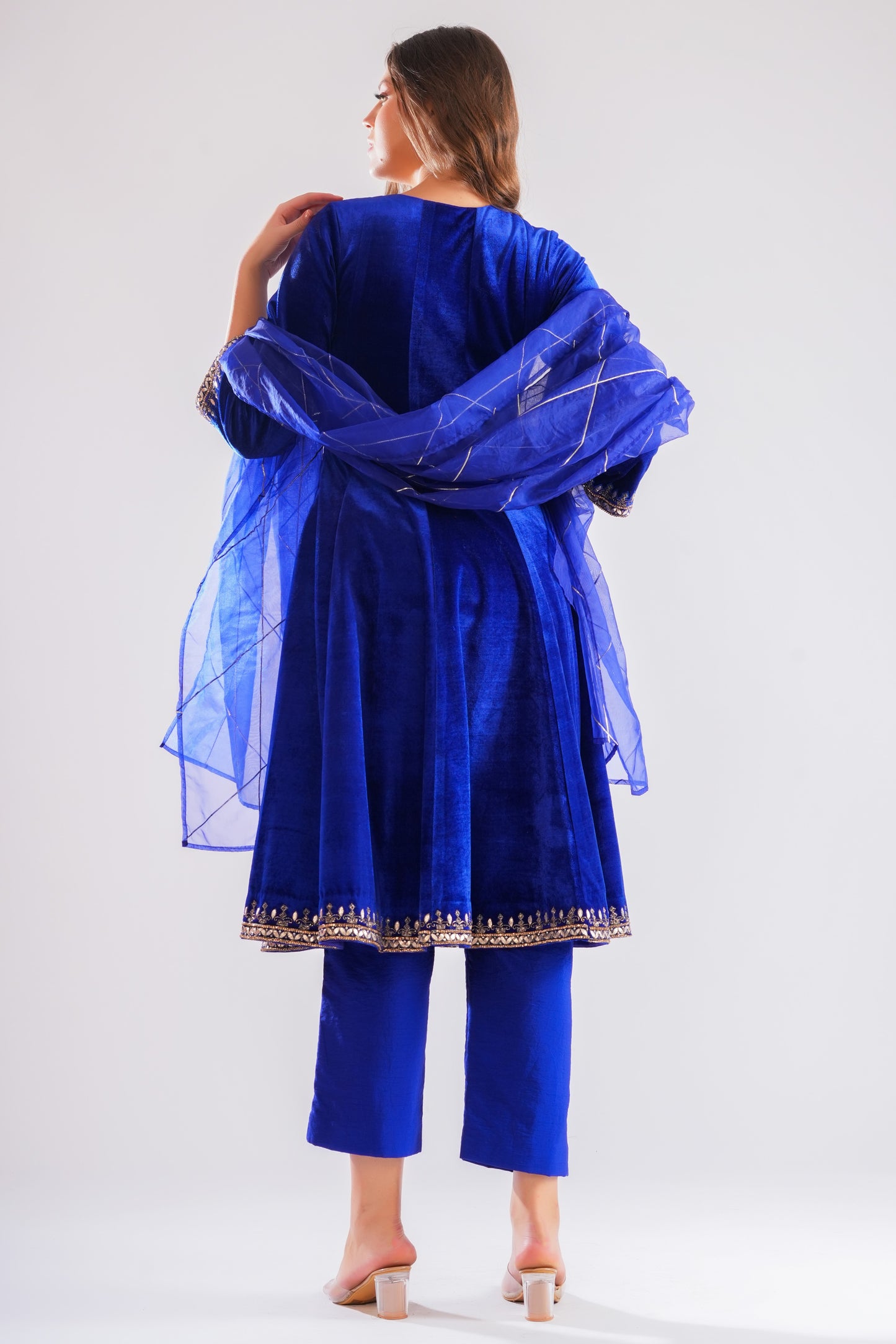 Sapphire Anarkali Set With Potli