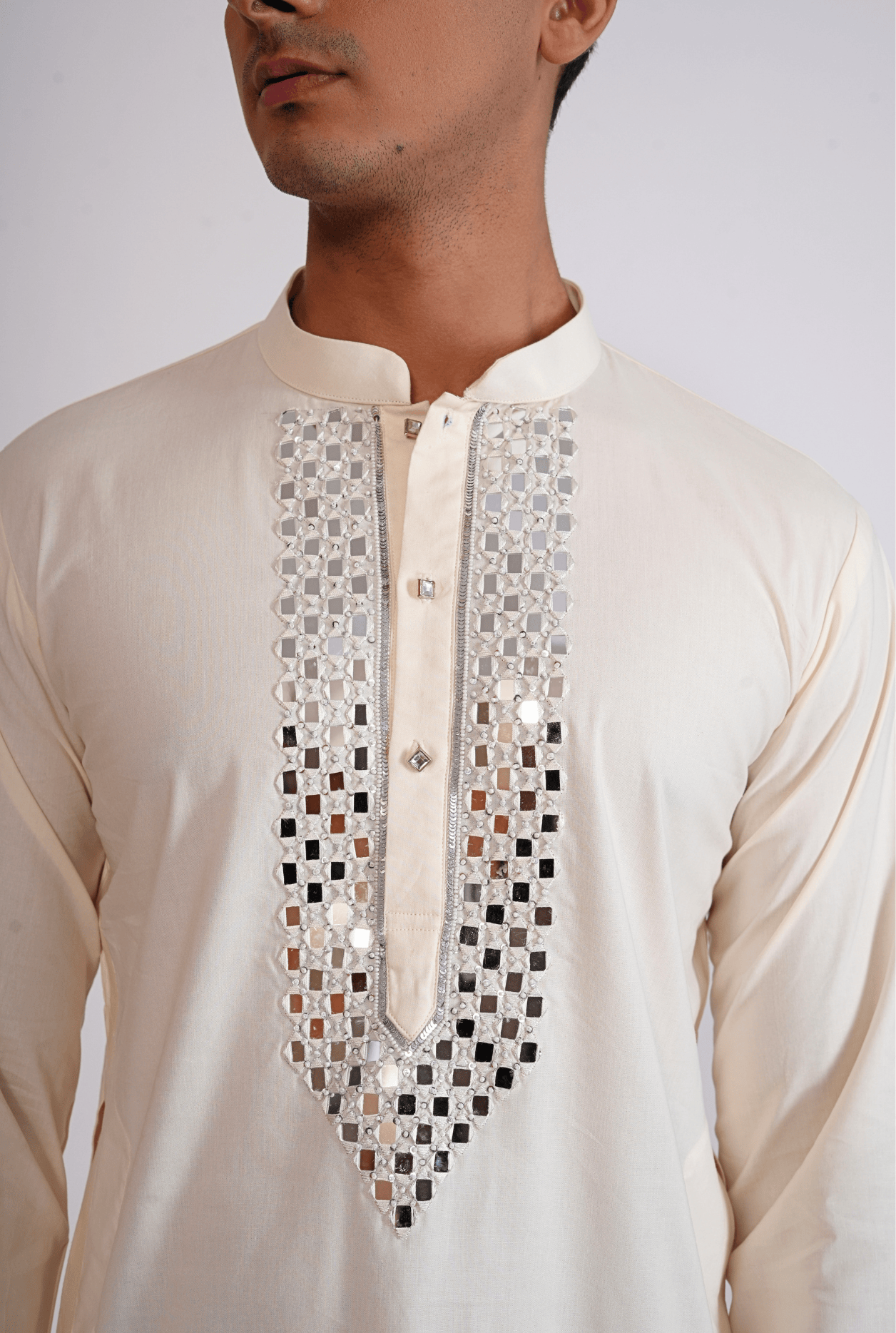 IVORY MIRROR WORK KURTA WITH PYJAMA
