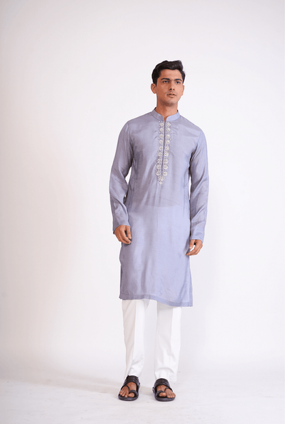 LAVENDAR HAND EMBROIDED KURTA WITH PYJAMA