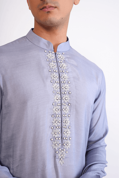 LAVENDAR HAND EMBROIDED KURTA WITH PYJAMA