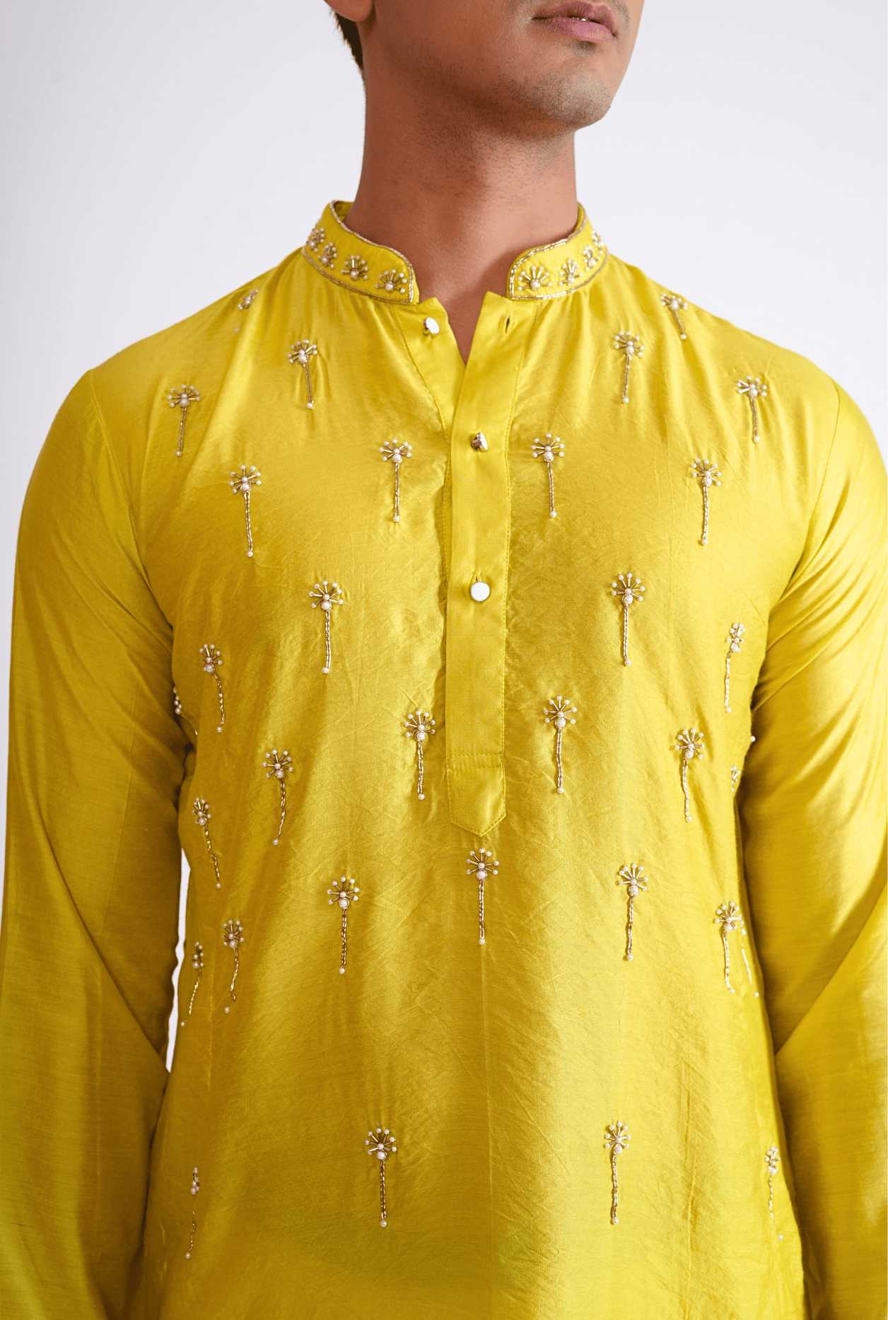 YELLOW HAND EMBROIDED KURTA WITH PYJAMA