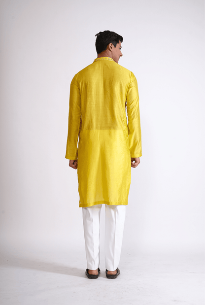 YELLOW HAND EMBROIDED KURTA WITH PYJAMA