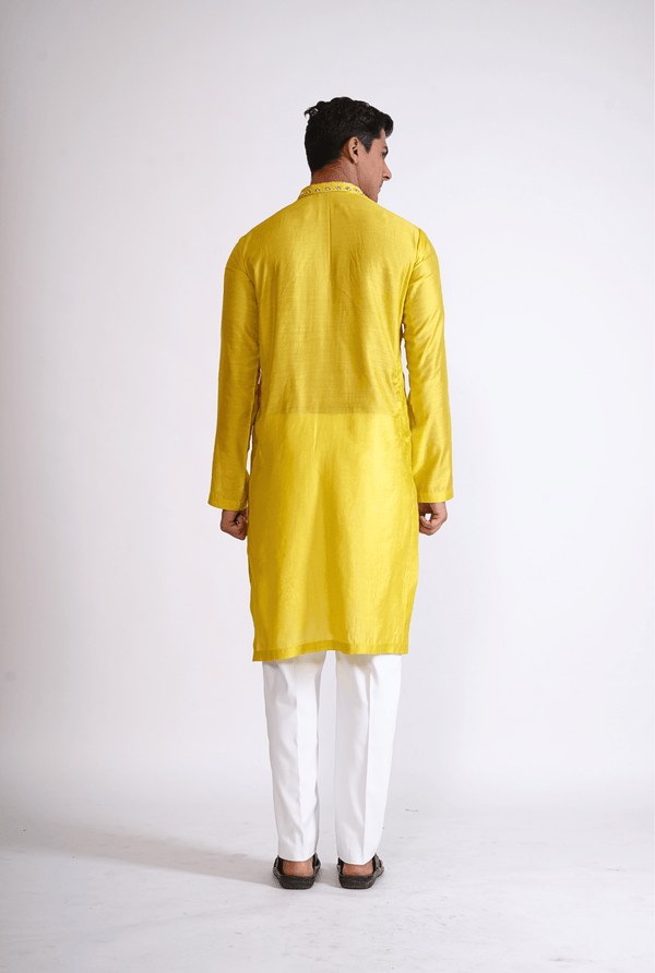 YELLOW HAND EMBROIDED KURTA WITH PYJAMA