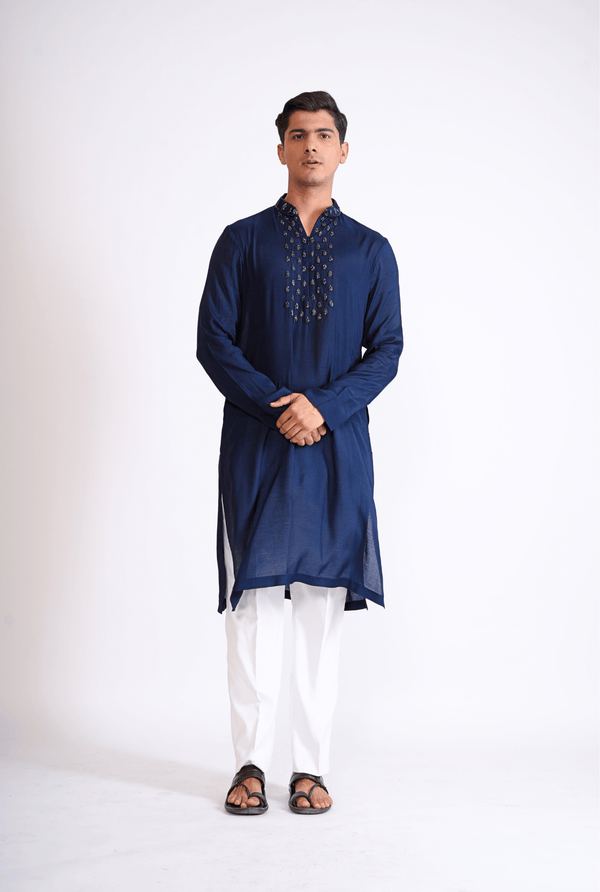 BLUE HAND EMBROIDED KURTA WITH PYJAMA