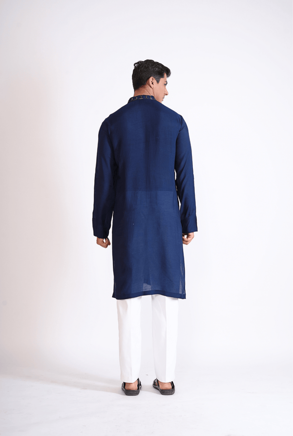BLUE HAND EMBROIDED KURTA WITH PYJAMA
