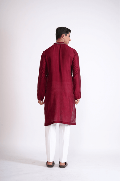 MAROON HAND EMBROIDED KURTA WITH PYJAMA