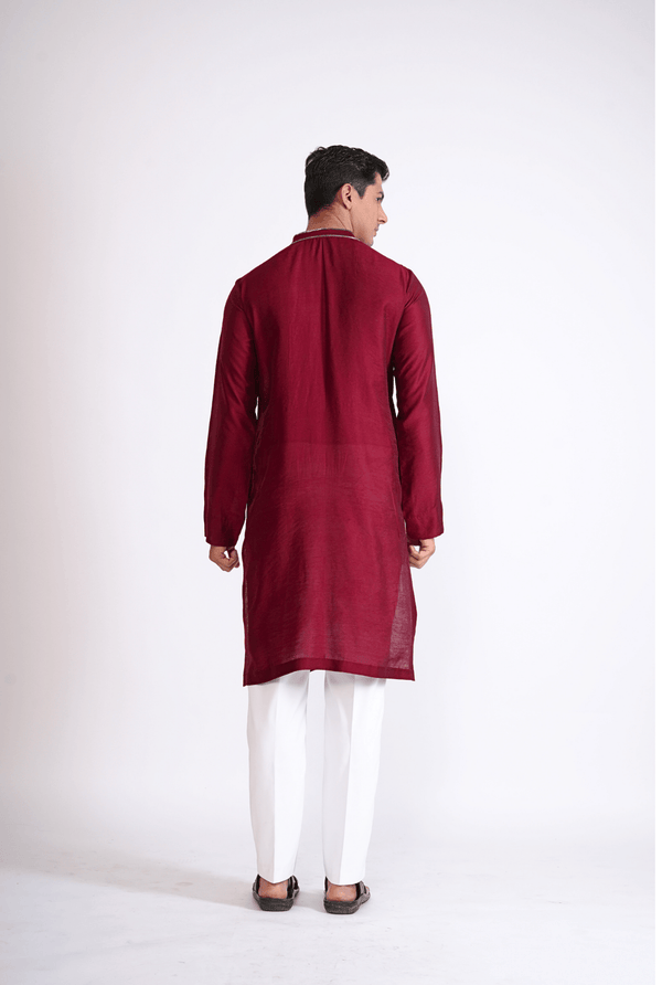 MAROON HAND EMBROIDED KURTA WITH PYJAMA