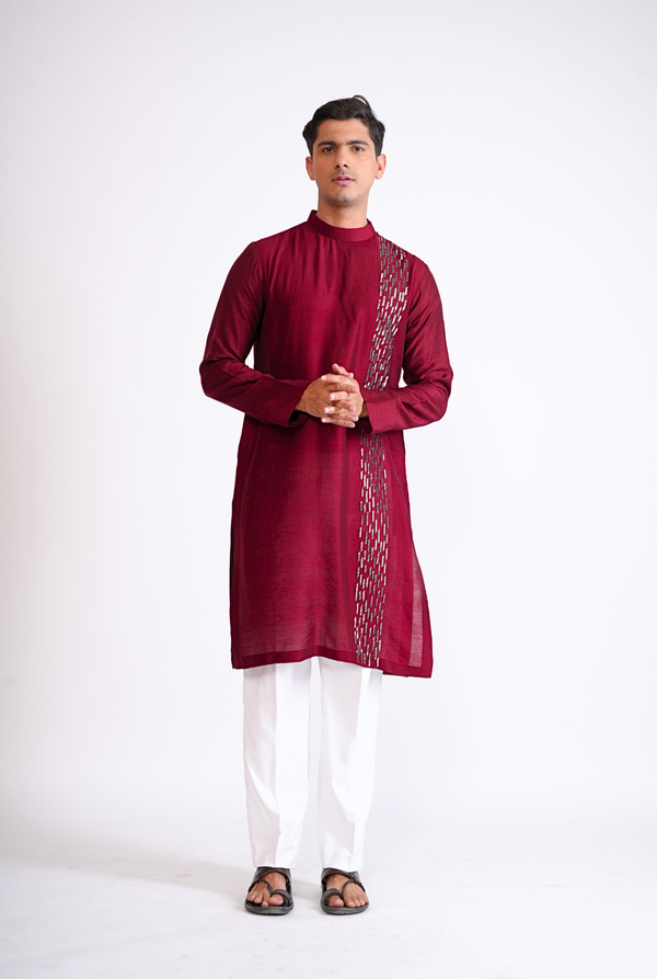 MAROON HAND EMBROIDED KURTA WITH PYJAMA