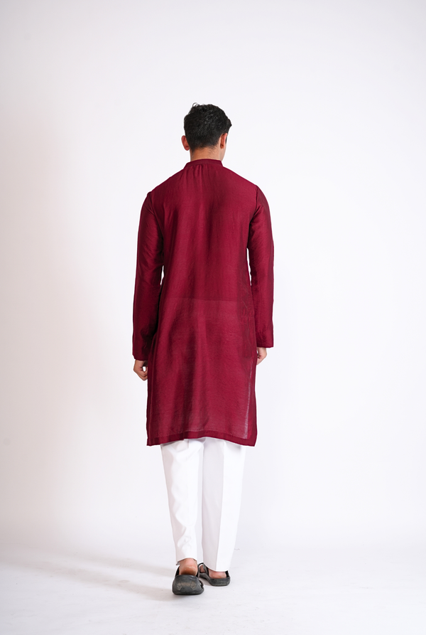 MAROON HAND EMBROIDED KURTA WITH PYJAMA