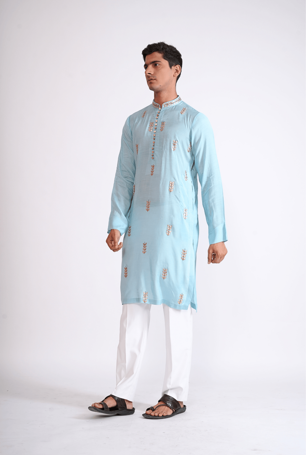 CYAN HAND EMBROIDERED KURTA WITH PYJAMA
