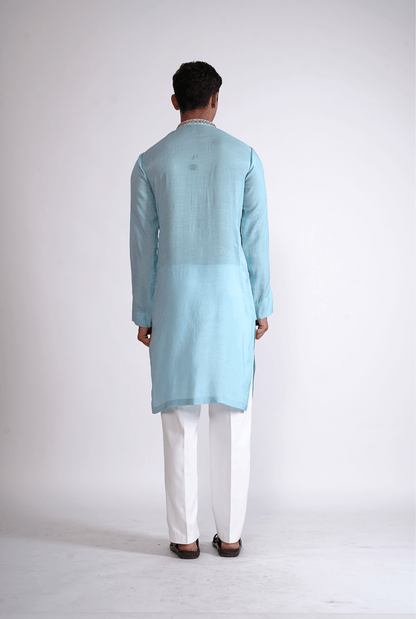 CYAN HAND EMBROIDERED KURTA WITH PYJAMA