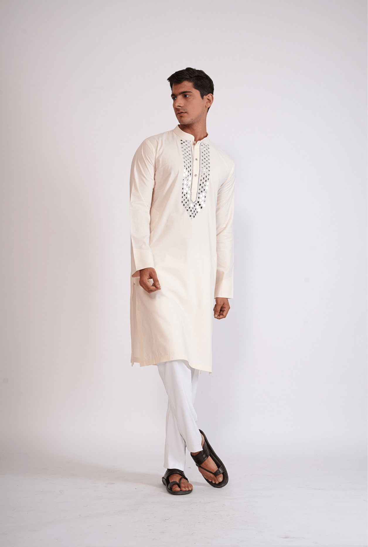 IVORY MIRROR WORK KURTA WITH PYJAMA