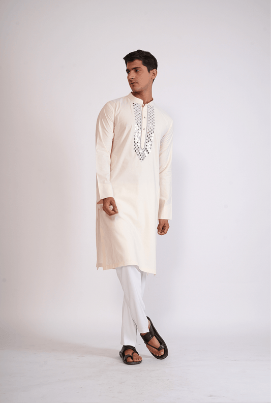 IVORY MIRROR WORK KURTA WITH PYJAMA