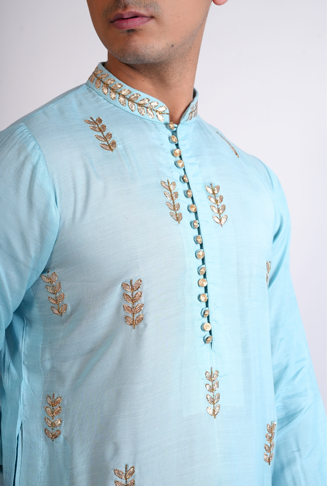 CYAN HAND EMBROIDERED KURTA WITH PYJAMA