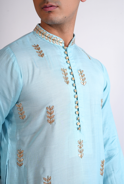CYAN HAND EMBROIDERED KURTA WITH PYJAMA